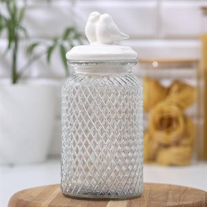 Банка стеклянная для сыпучих продуктов «Голубки», 1 л, 11×24 см - фото 34517