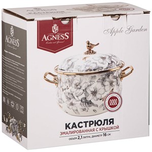 Кастрюля эмалированная  с крышкой, серия яблоневый сад, 2,1л, диа.16см - фото 36786